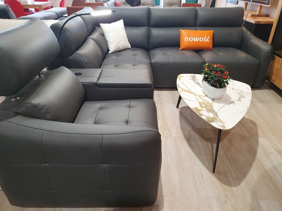 Narożnik z funkcją  DAVOS skóra PRESTIGE+Bydgoskie Meble Promocja 20%