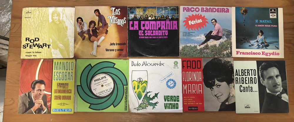 Lote 10 Vinis Singles (7'') - Clássicos Portugueses & Fado | Paulo Alexandre, Paco Bandeira, Rod Stewart