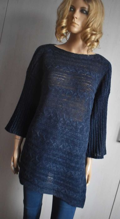 Sweter lniany M L 38 elegancki dłuższy tunika bawełna len 50% sweterek 40