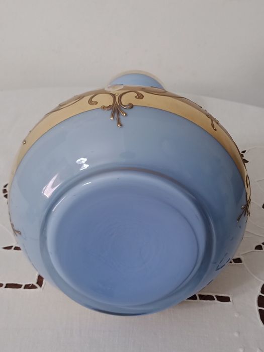 Jarra antiga vidro murano azul com aplicações em ouro