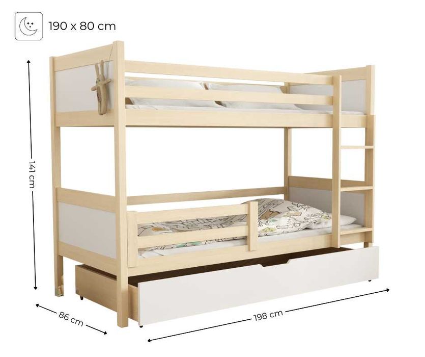 Piętrowe łóżko LEON z drewna sosnowego