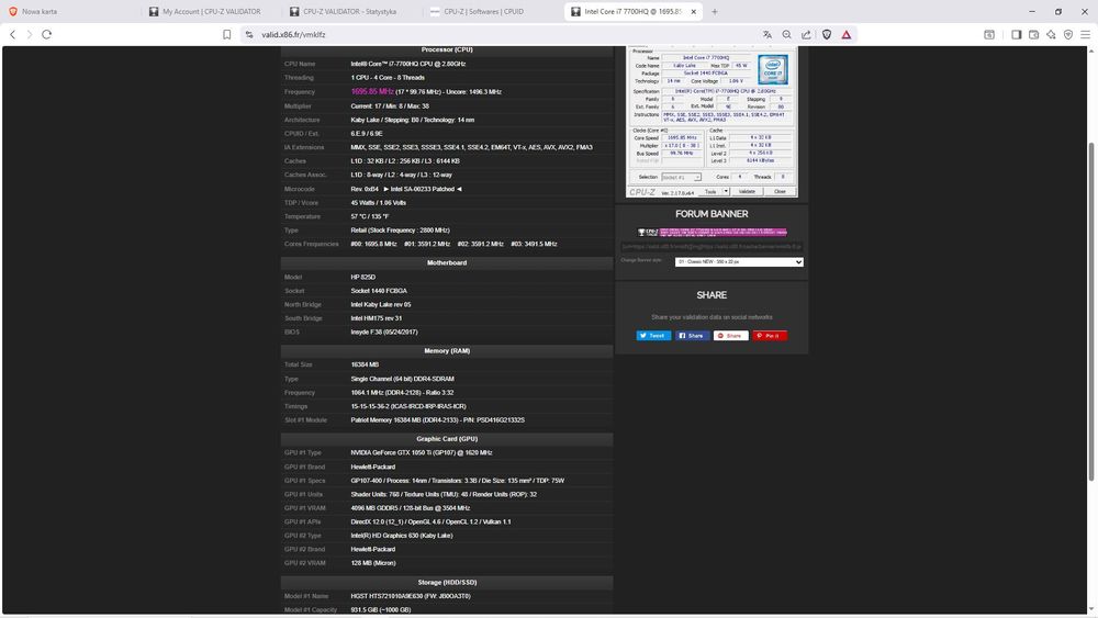 Laptop HP OMEN 17", i7 7700HQ, NVIDIA GFORCE GTX 1050 TI