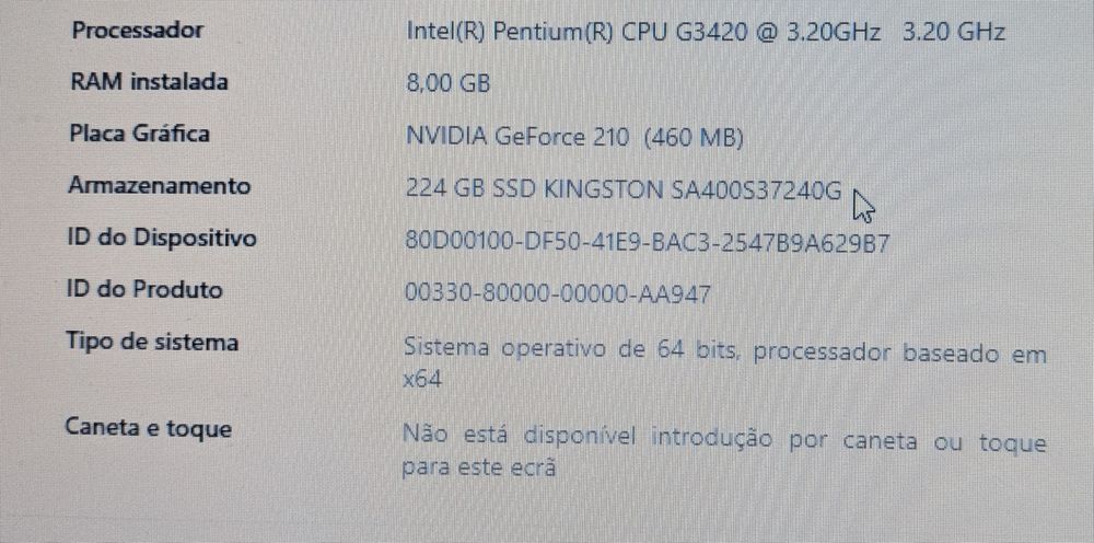 Computador fixo RAM 8GB SSD 240gb Intel Pentium