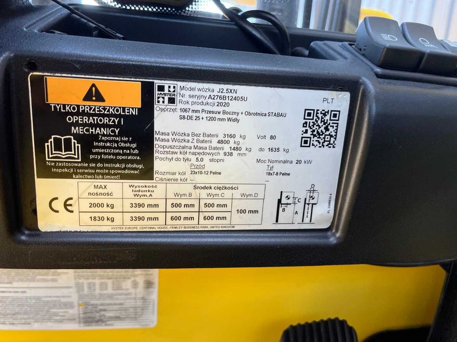 Wózek widłowy Hyster J2.5XN Standard 3,39 M Przesuw Kabina Li-Ion 2020 rok