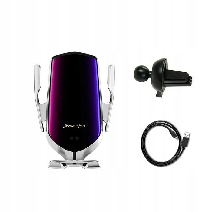 Uchwyt Na Kratę Nawiewu Srebrny Samochodowy Z Indukcyjną Ładowarką