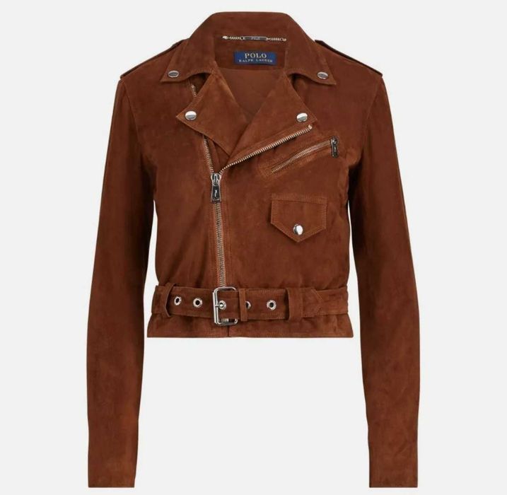 Polo Ralph Lauren Brown Goat Suede Biker Leather Jacket | Designer Outerwear