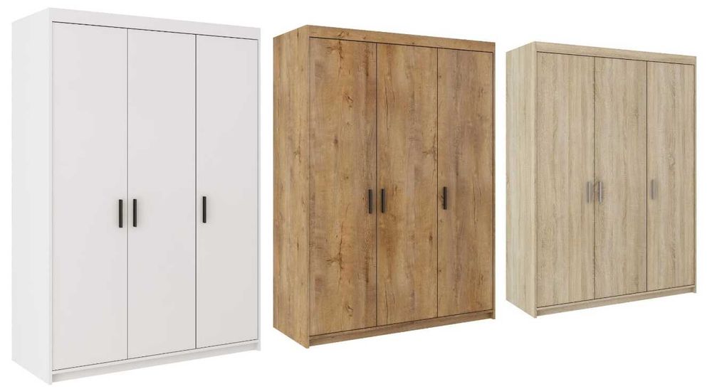 Szafa ELENA 3D  trzydrzwiowa Biała Dąb Sonoma Dąb Lefkas 133cm Pojemna