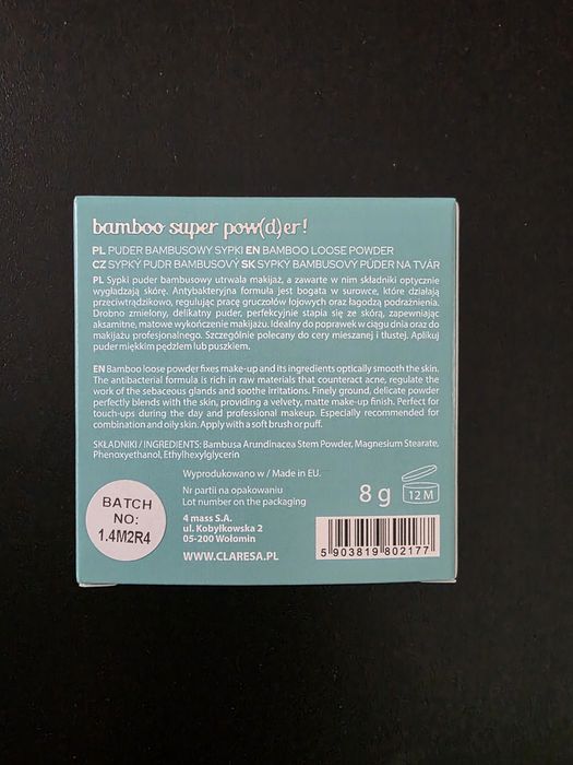 CLARESA BAMBOO SUPER POW(D)ER! bambusowy sypki puder do twarzy matując