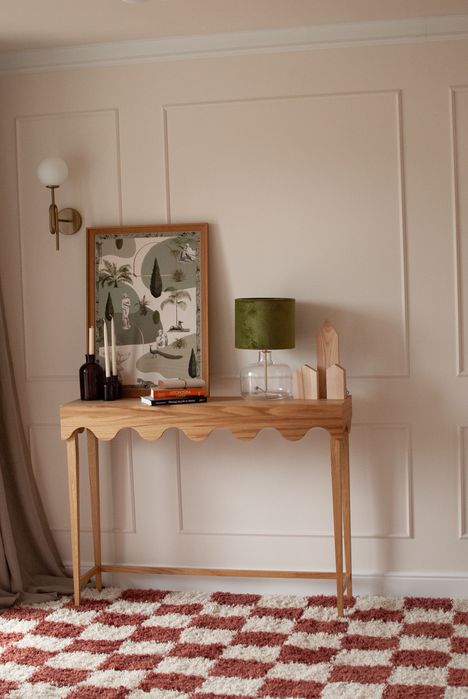 Wyjątkowa Dębowa konsola w stylu mid century modern