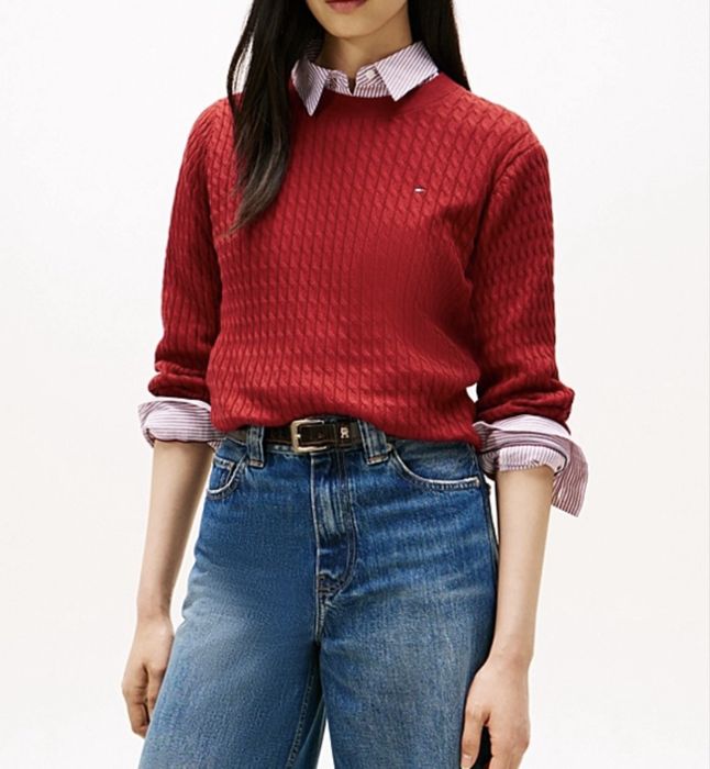 Sweter bawelniany o szerokim splocie Regatta red Hilfiger