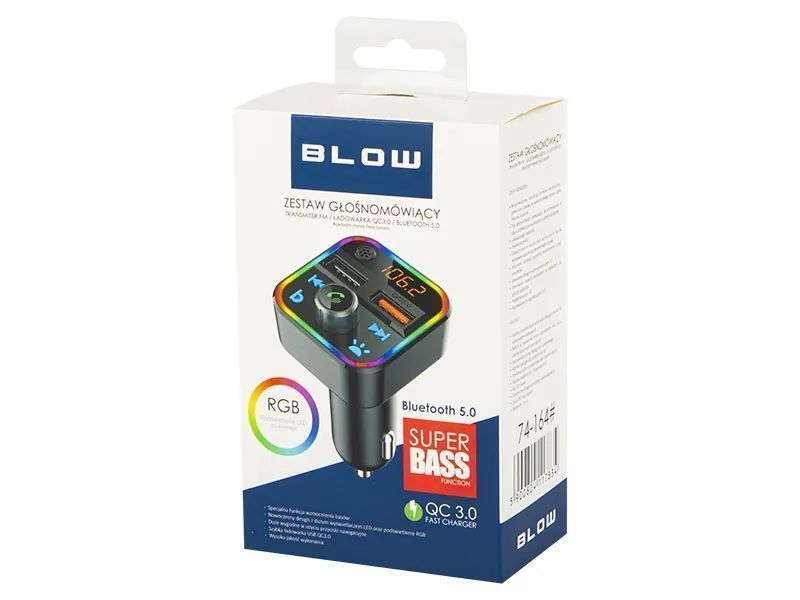 Transmiter FM zestaw głośnomówiący BLOW Bluetooth 5.0 +QC 74-164#