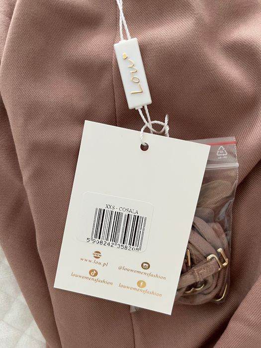 Sukienka Lou nowa elegancka na wesele cappuccino półdługie