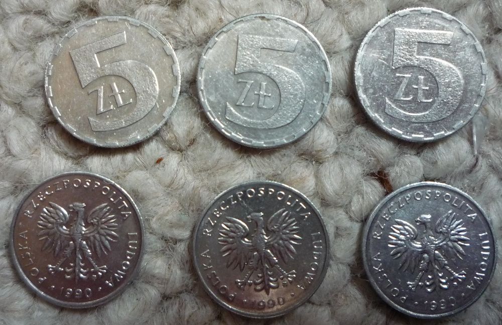 monety 5 zł. białe z czasów PRLu.