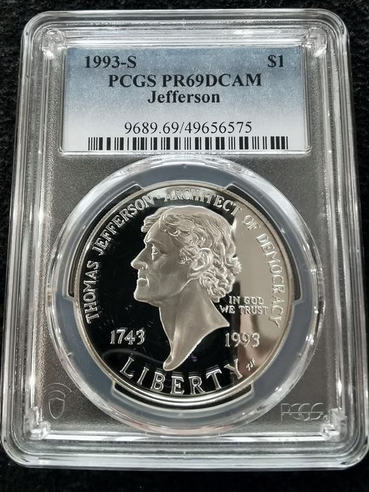 США 1 долар 1993р-250 років від  народження Томаса Джефферсона. СРІБЛО