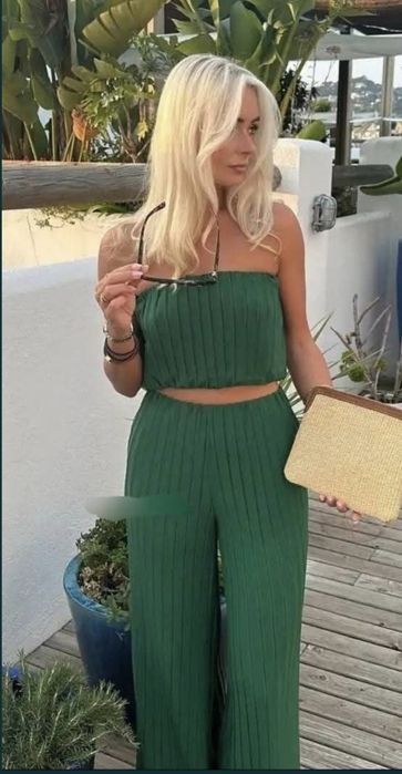 Komplet na lato Zara plisowany kombinezon Nowy M L spodnie palazzo top