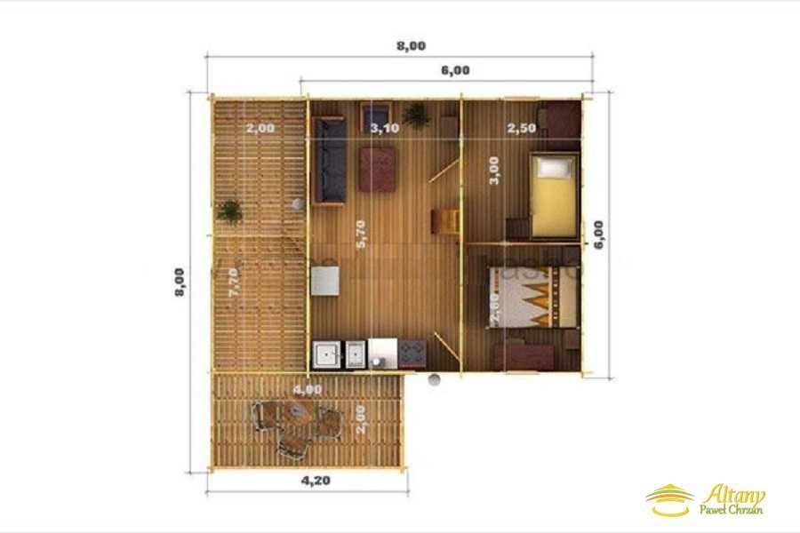 DOMEK SARA 6x6m BAL 45mm Andresola Taras 4 Pokoje BEZ POZWOLENIA