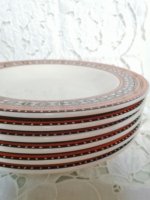 Conjunto de 6 + 1 pratos de sopa (motivos étnicos) - Vista Alegre