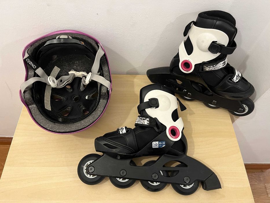 Patins em Linha - Branco/Preto (Tam 30/32) com Saco e Capacete