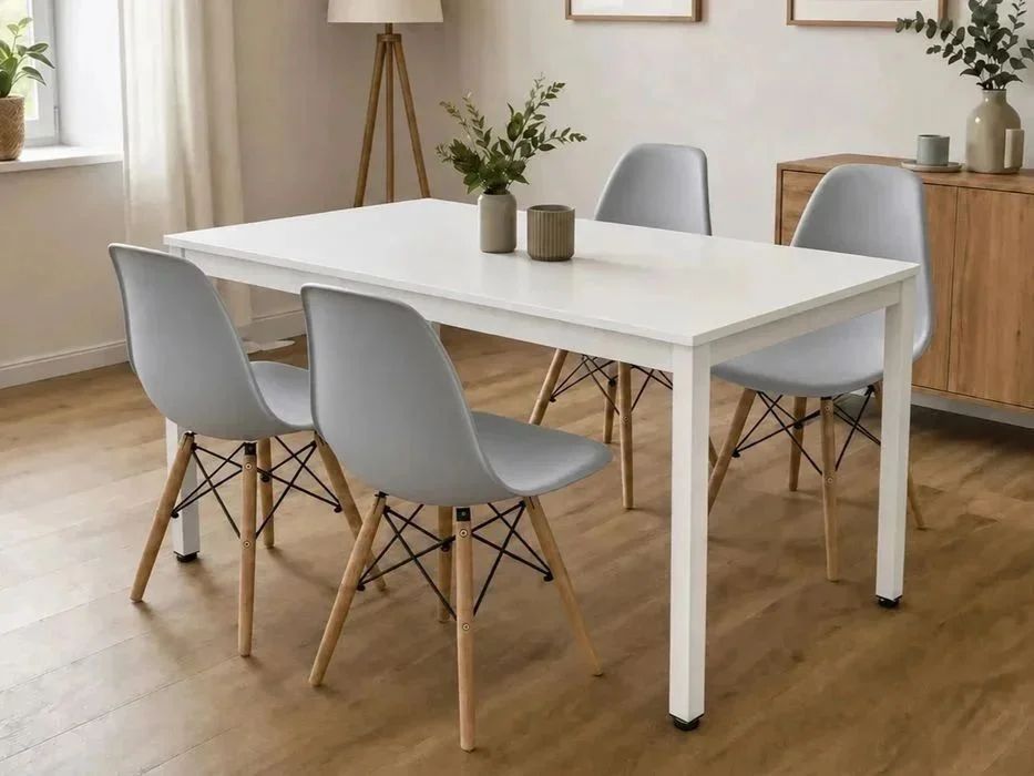 NOWY Stół Z Krzesłami 120x60 cm Do Kuchni Salonu Jadalni Kawalerki Wąski Kuchenny Biały Dąb Sonoma Czarny Loftowy Loft Metalowy Stolik Krzesła OKAZJA!