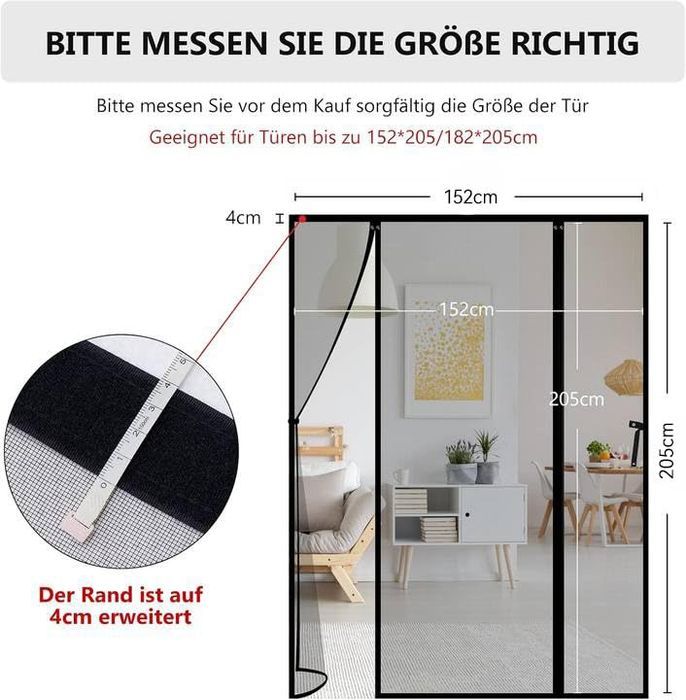 Moskitiera na drzwi balkon taras montaż bez wiercenia 152x205 cm