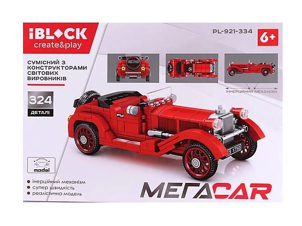 Конструктор МЕГАCAR, 324 деталі (червоний) IBLOCK (PL-921-334)