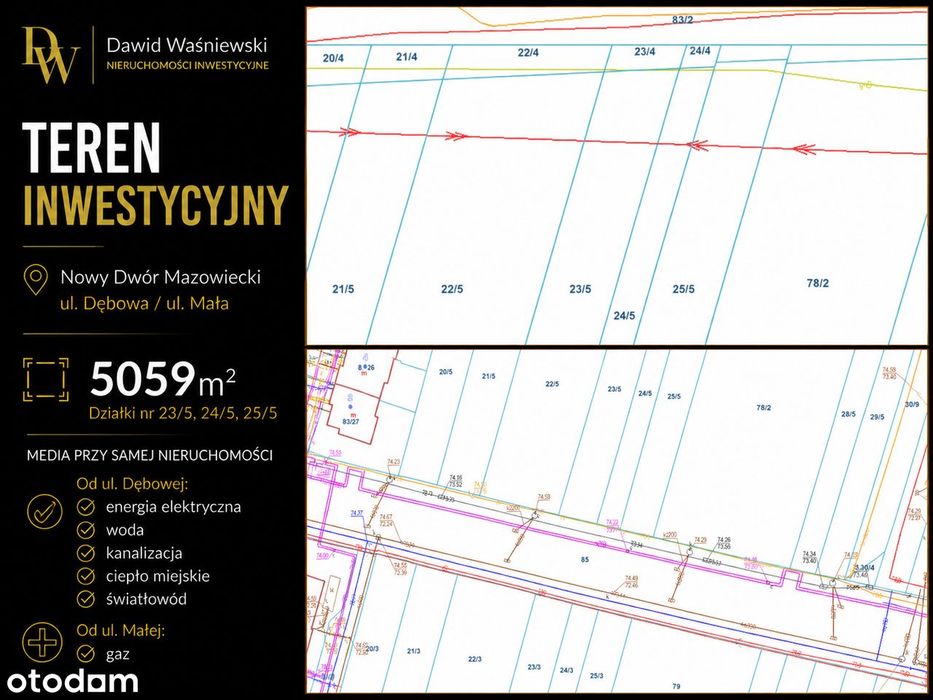 5059 m² | MPZP | pod szeregowce | 2 drogi | Nowy Dwór Mazowiecki