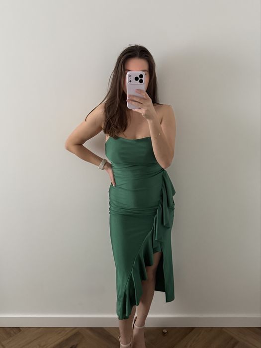 Wal G Petite zielona długa sukienka na ramiączkach S