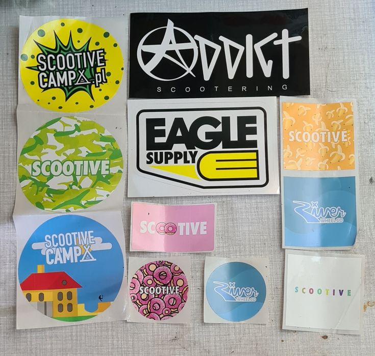 Zestaw naklejek/wlep Scootive, River, Addict, Eagle Supply