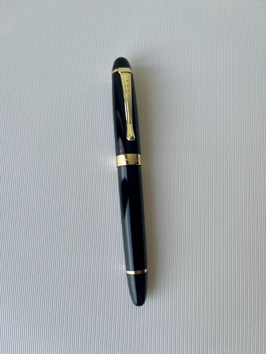 Caneta de Aparo Preta com Detalhes Dourados | Pena 18K | Elegante