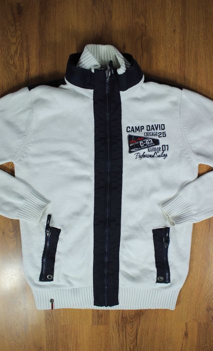 Kardigan Camp David r. S biały zapinany sweter bawełniany męski
