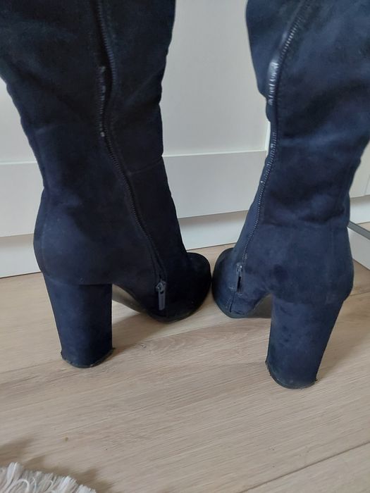 Wysokie kozaki za kolano granatowe navy blue zamszyk