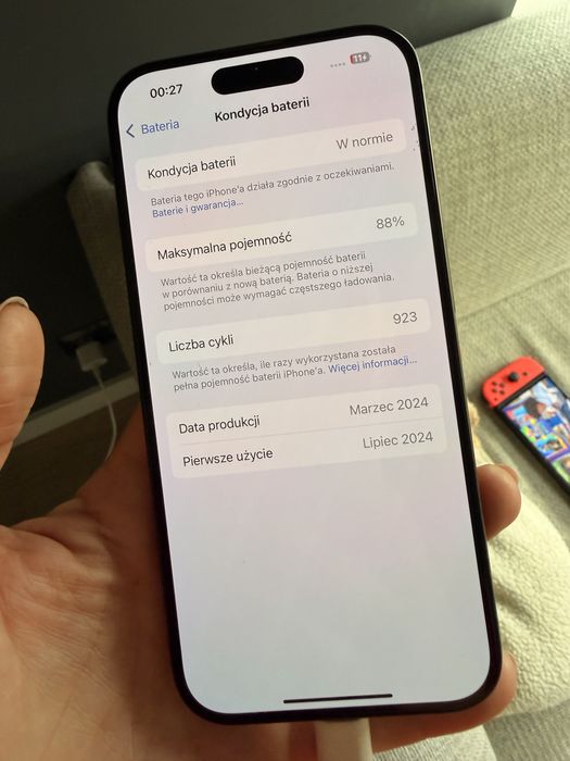 Iphone 15 pro, stan idealny, bateria 88%