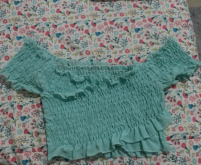 Top azul esverdeado elástico