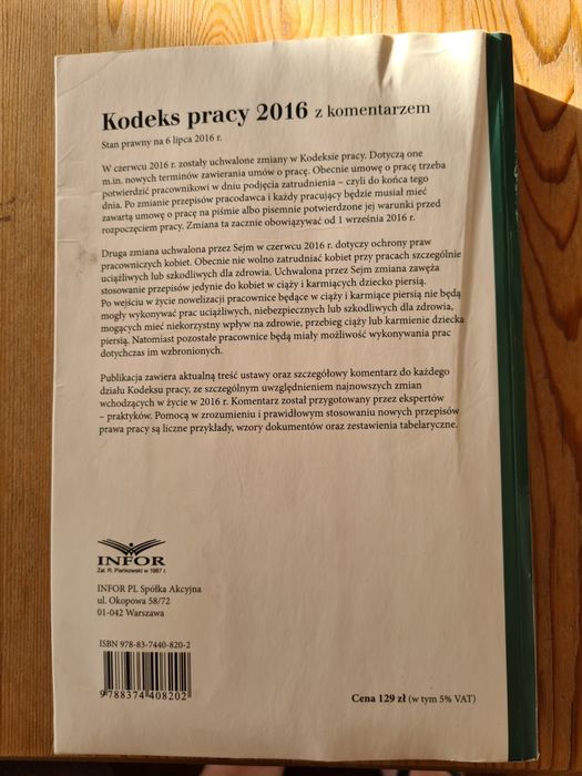 Kodeks pracy 2016 z komentarzem wydanie 2 infor - praca zbiorowa