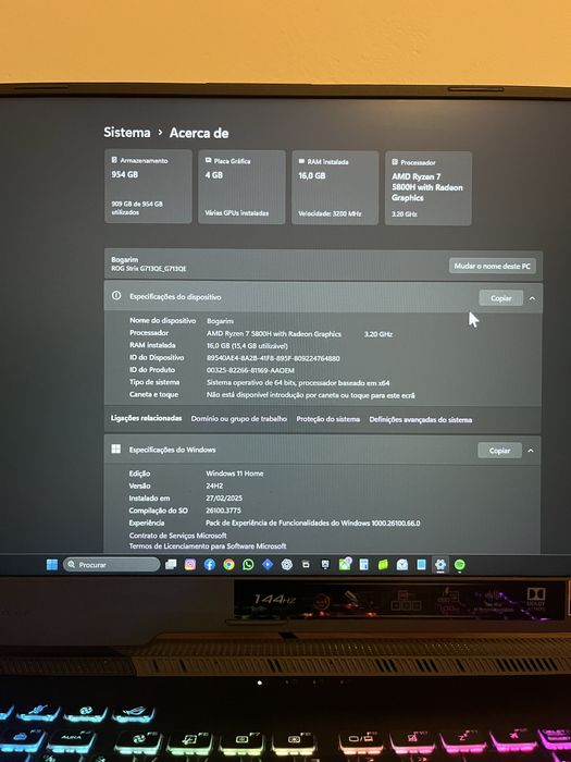 Computador gamer Asus ROG G713 R7-580