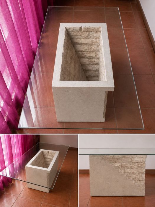 Mesa de Centro em Vidro e Pedra
