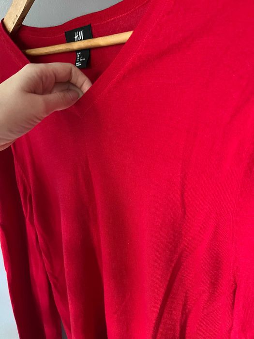 Czerwony męski sweter męski 100% wełna merino L marki H&M