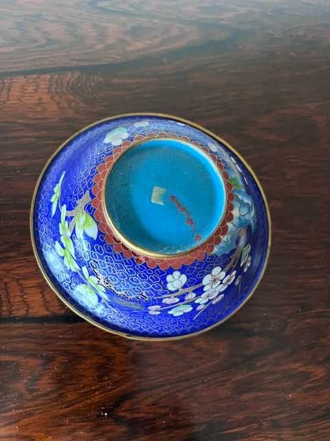 Taça / Tigela Chinesa em Esmalte Cloisonné - Azul e Floral