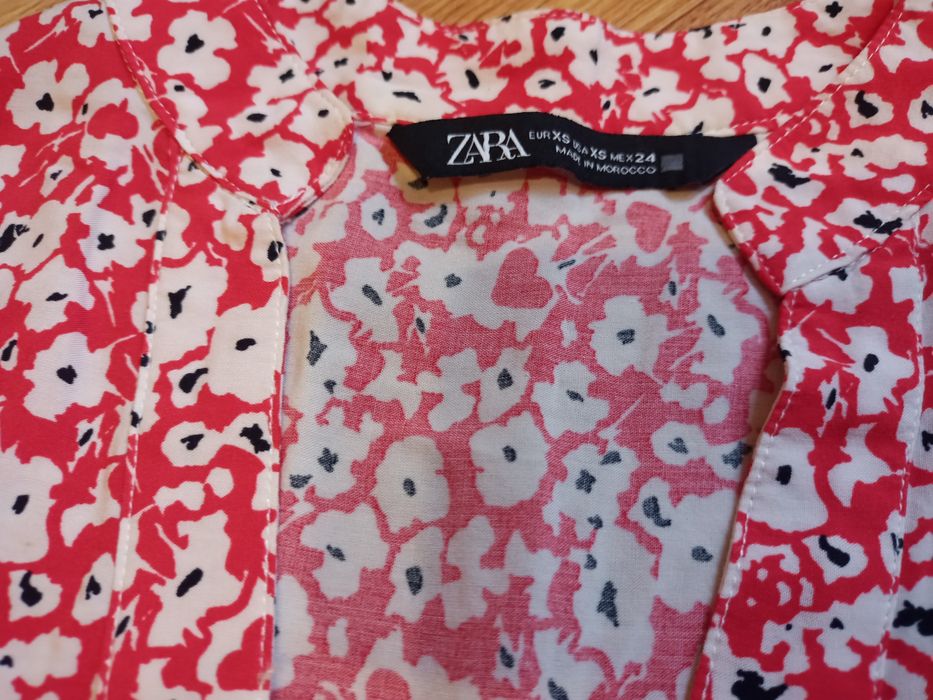 Zara sukienka czerwona białe kwiaty midi maxi S