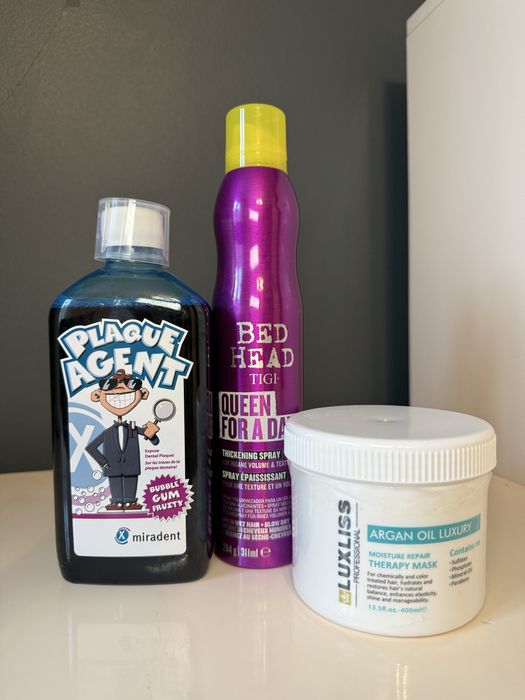 Маска для волосся luxliss, спрей для обʼєму Bed Head, ополіскувач Plaque Agent