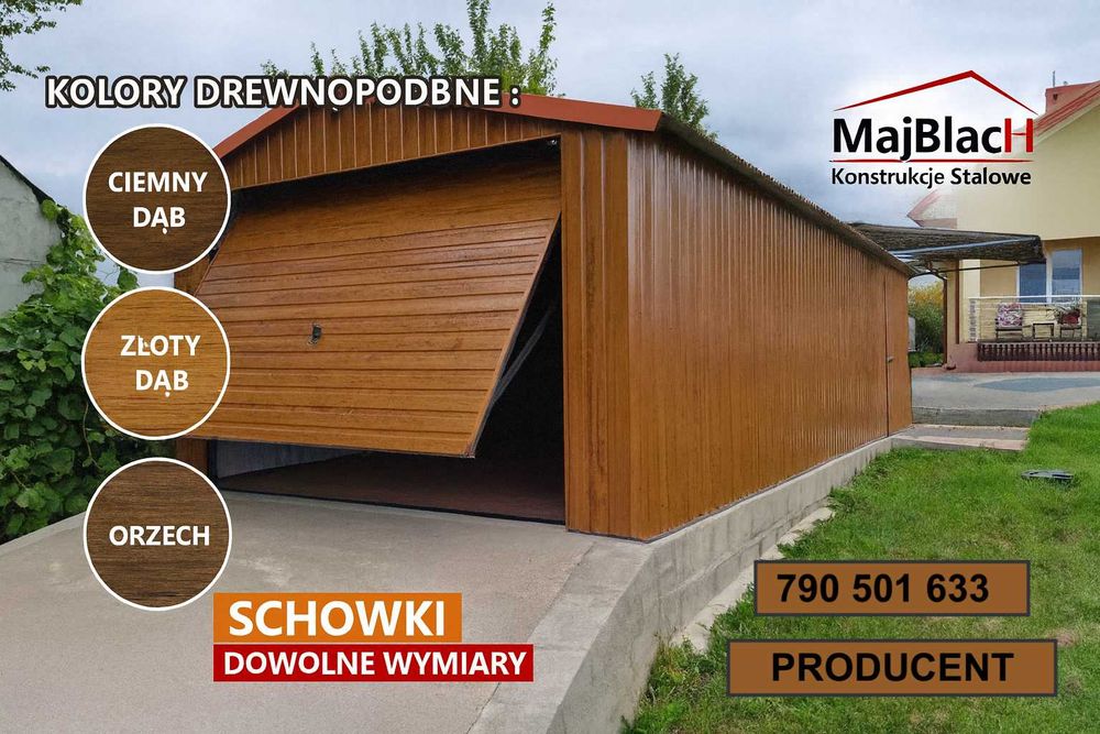 Garaż Blaszany Drewnopodobny – ZŁOTY DĄB  -Garaże Blaszane – Maj-Blach