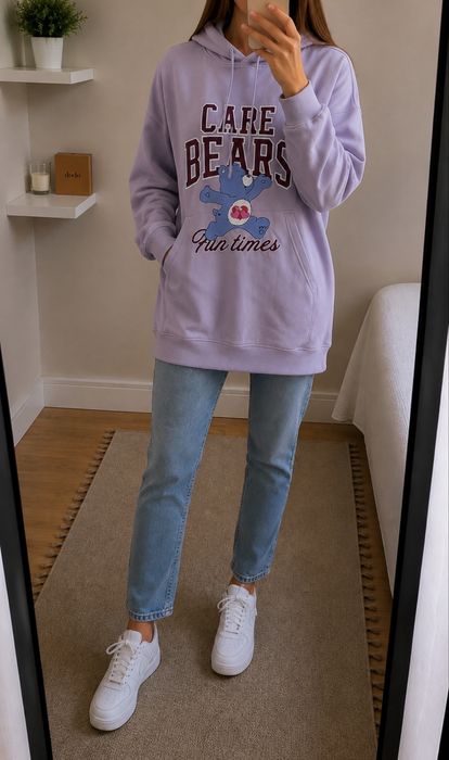 Dluga fioletowa liliowa bluza z kapturem care bears XXS/32 H&M