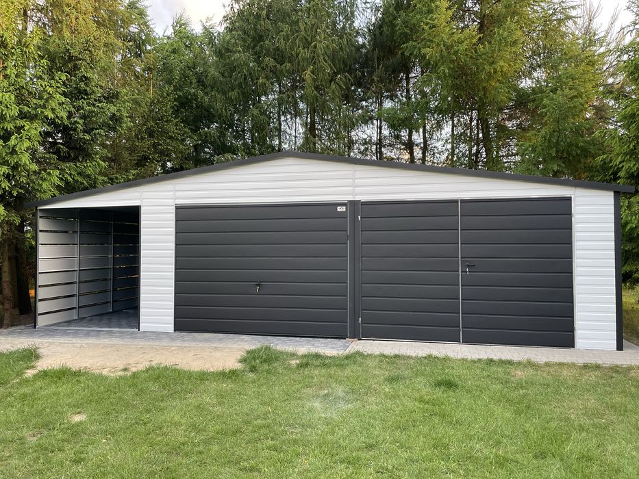 Garaz blaszany 7x6 plus wiata 2x6, KONSTRUKSCJA OCYNKOWANA.