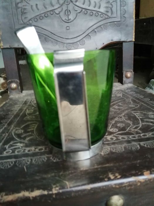 balde para gelo vintage , em vidro e metal