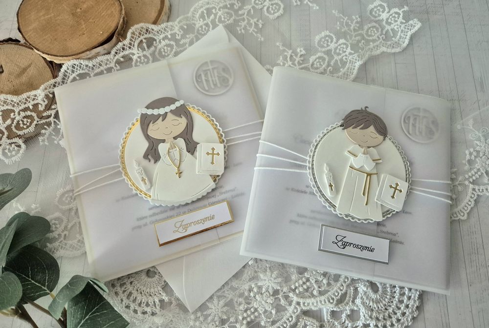 zaproszenia komunijne dla dziewczynki i chłopczyka