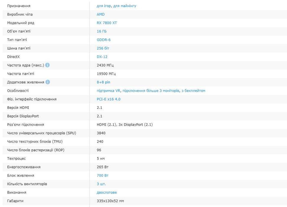 Відеокарта XFX Radeon RX 7800 XT 16GB DDR6 Speedster QUICK 319