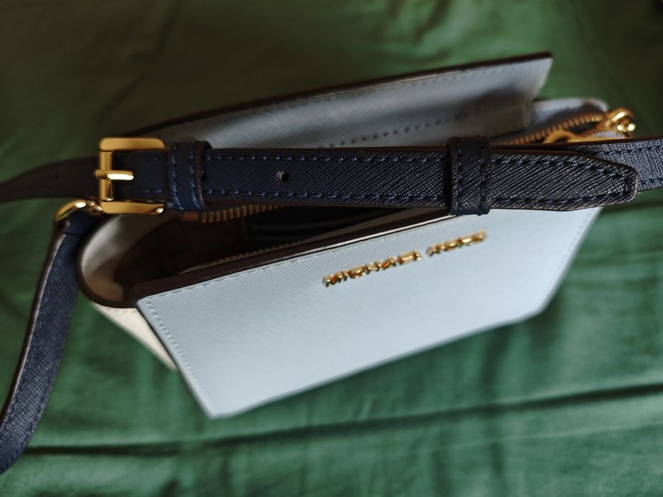 Mala Michael Kors Selma Mini - Couro Saffiano Azul/Branco ( Original)
