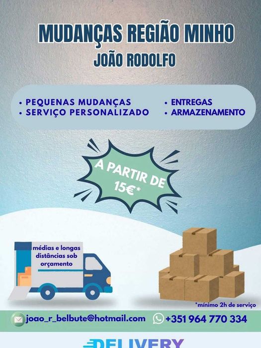 Pequenas mudanças, entregas e armazenamento 15€ Minho e Galiza