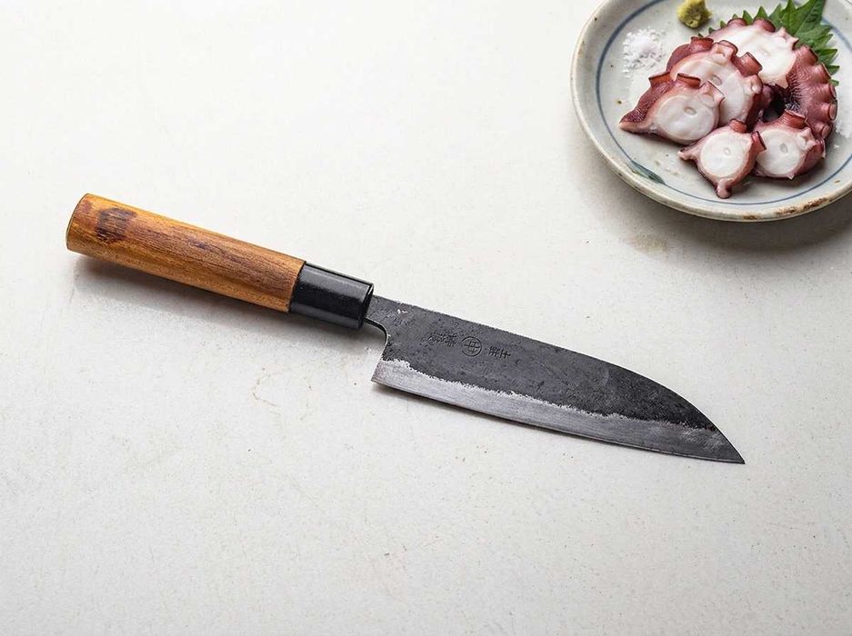Japoński Nóż Santoku Tosa Maru-Chū 160mm Kurouchi Stal Węglowa Vintage