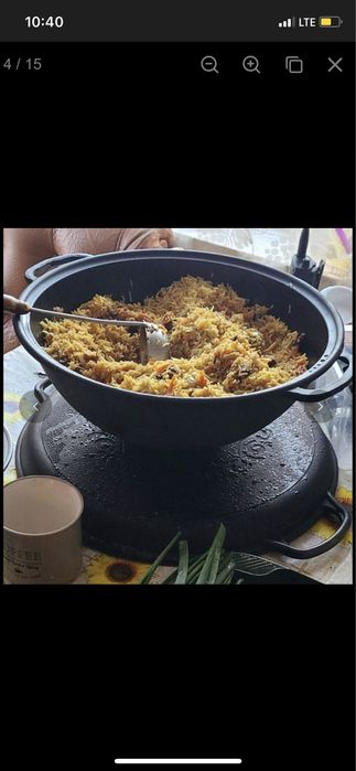 Казан 8л, Ø34см,вага 9,79кг, чавунний узбецький WOK, кришка-сковор.